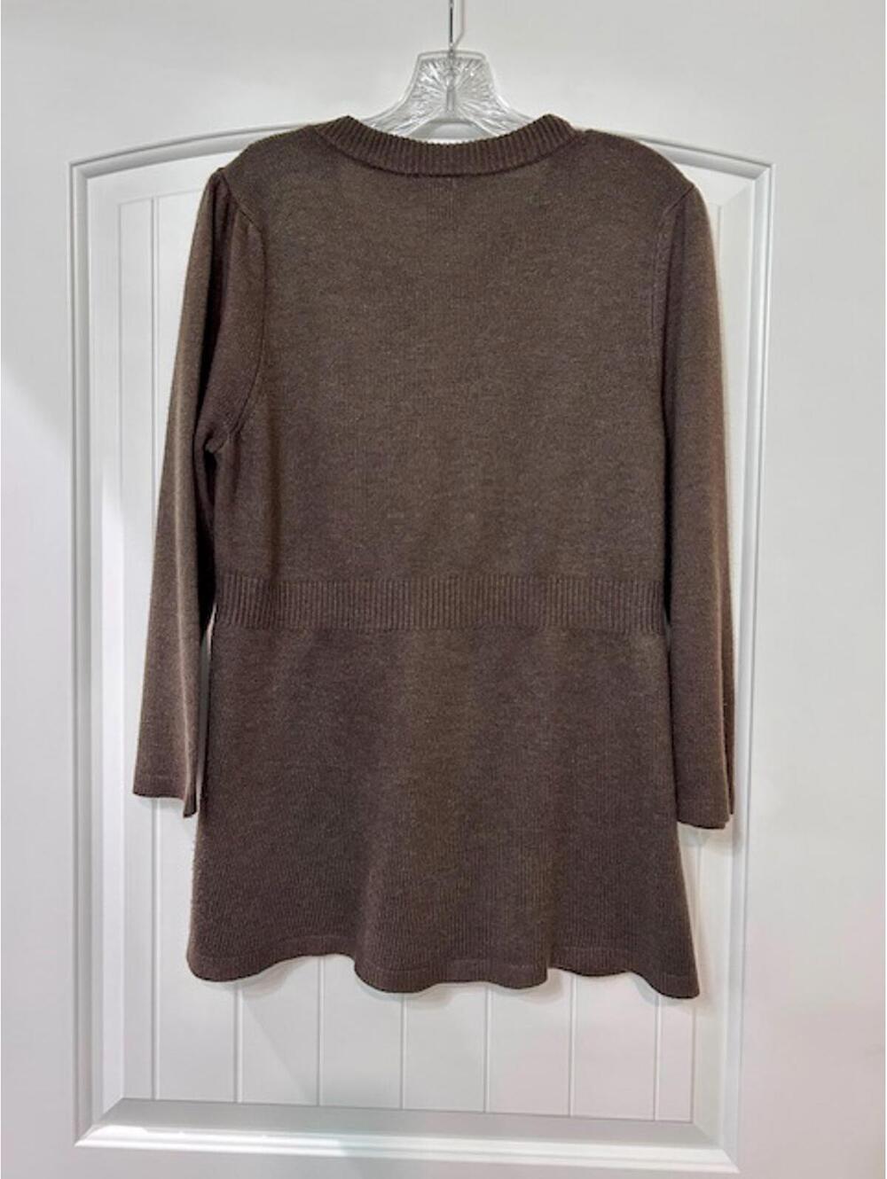 🍫 Ann Taylor Truffle Button‑Front Cardigan – Size L Classic - Picture 3 of 7